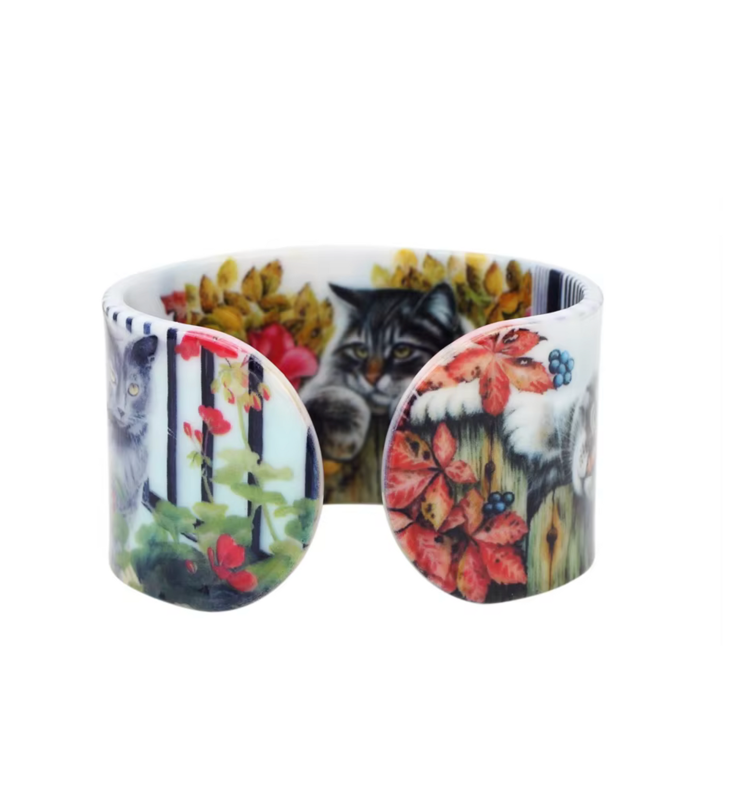 Grey Cat In Flowers Bangle
