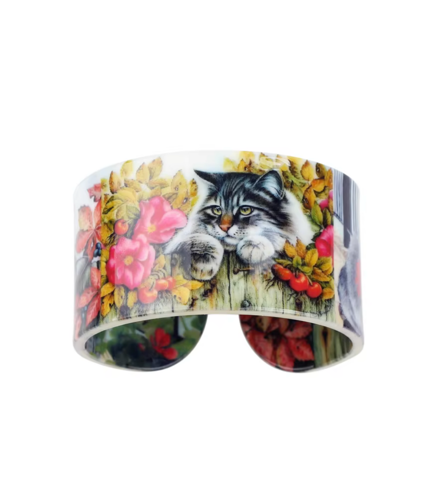 Grey Cat In Flowers Bangle