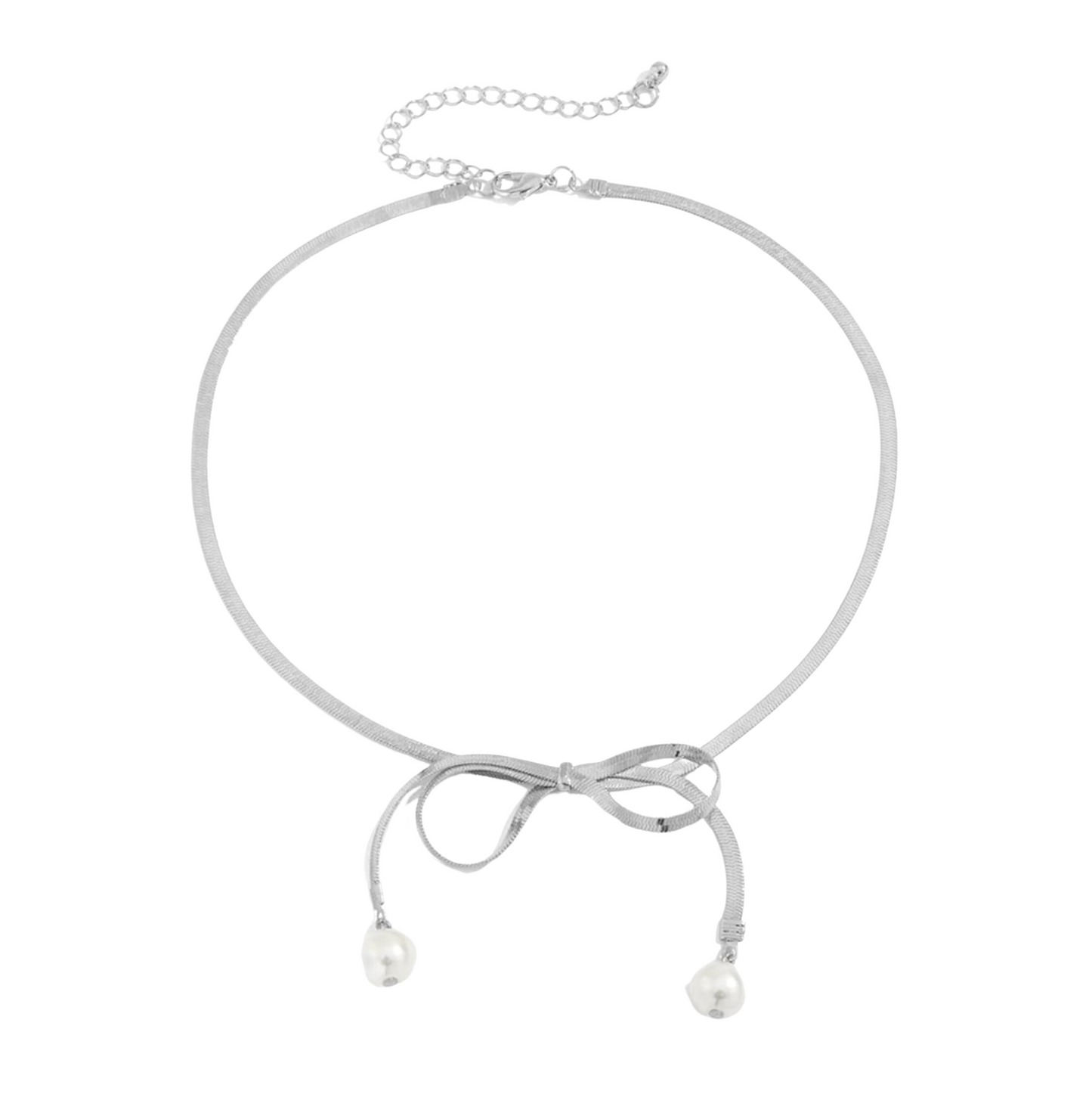 Charming Bow & Imitation Pearl Choker Necklace