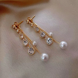 Goldtone Chain Faux Pearl & Crystal Drop Earrings