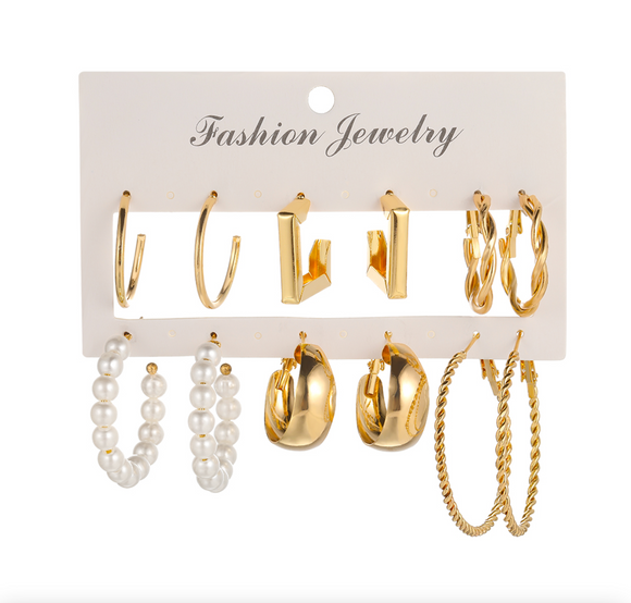 Goldtone & Pearl Set Of 6 Hoop Earrings