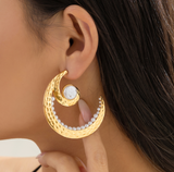 Goldtone & Pearl Curved Hoop Earrings