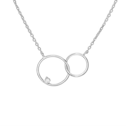 Sterling Silver & Dainty Cubic Zirconia Linked Circle Necklace - Ag Sterling