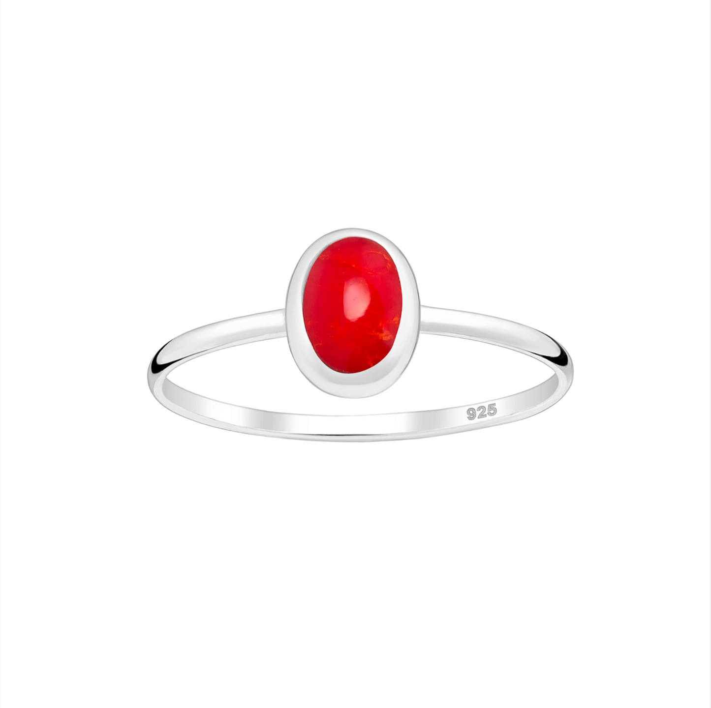 Red Sterling Silver Oval Ring