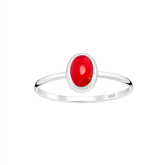 Red Sterling Silver Oval Ring