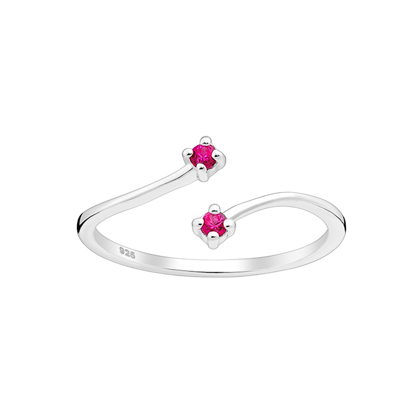 Fuchsia Cubic Zirconia & Sterling Silver Bypass Ring