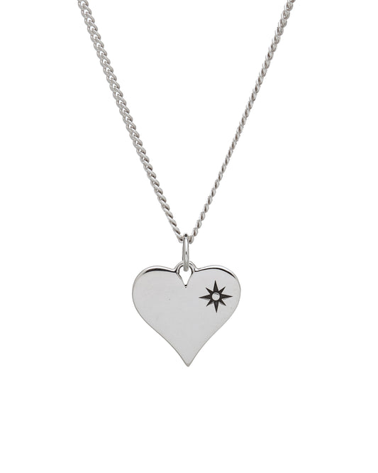 Sterling Silver Heart & Star Etched Pendant Necklace