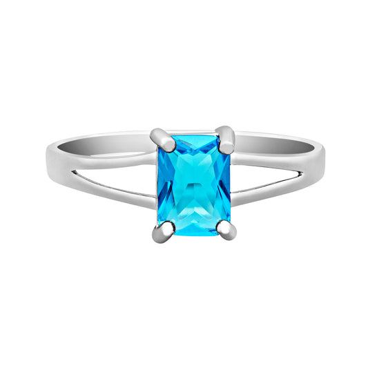 Sterling Silver Aqua Blue Cubic Zirconia Rectangular Ring