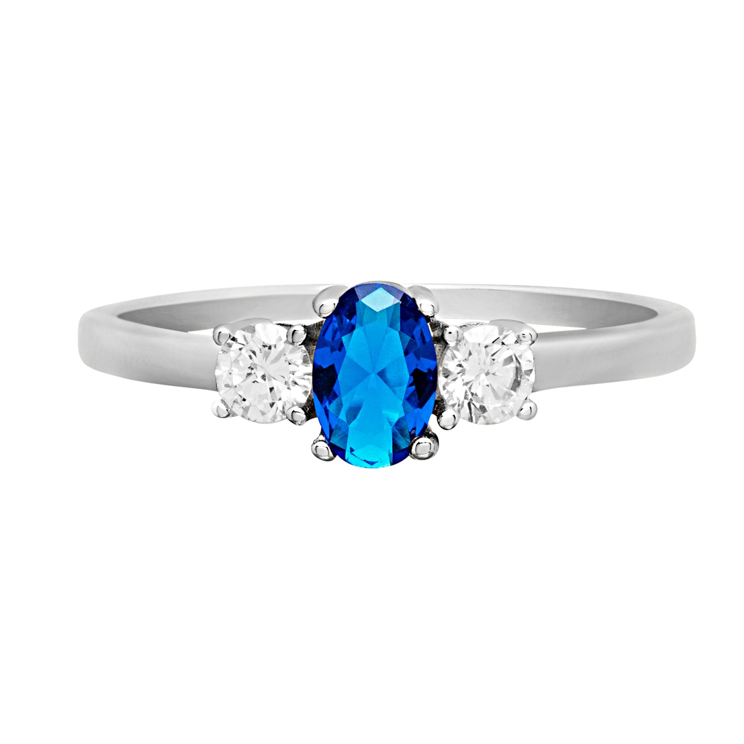 Blue Cubic Zirconia & Sterling Silver Three-Stone Ring