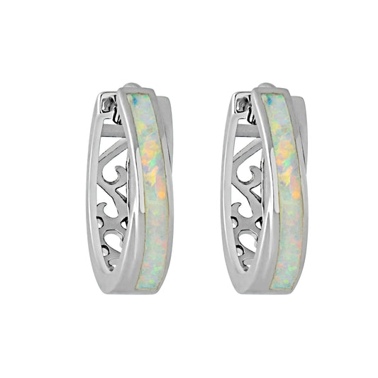 Sterling Silver Hoop Earrings with Lab- Created Opal