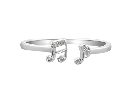 Cubic Zirconia & Sterling Silver Music Note Bypass Ring