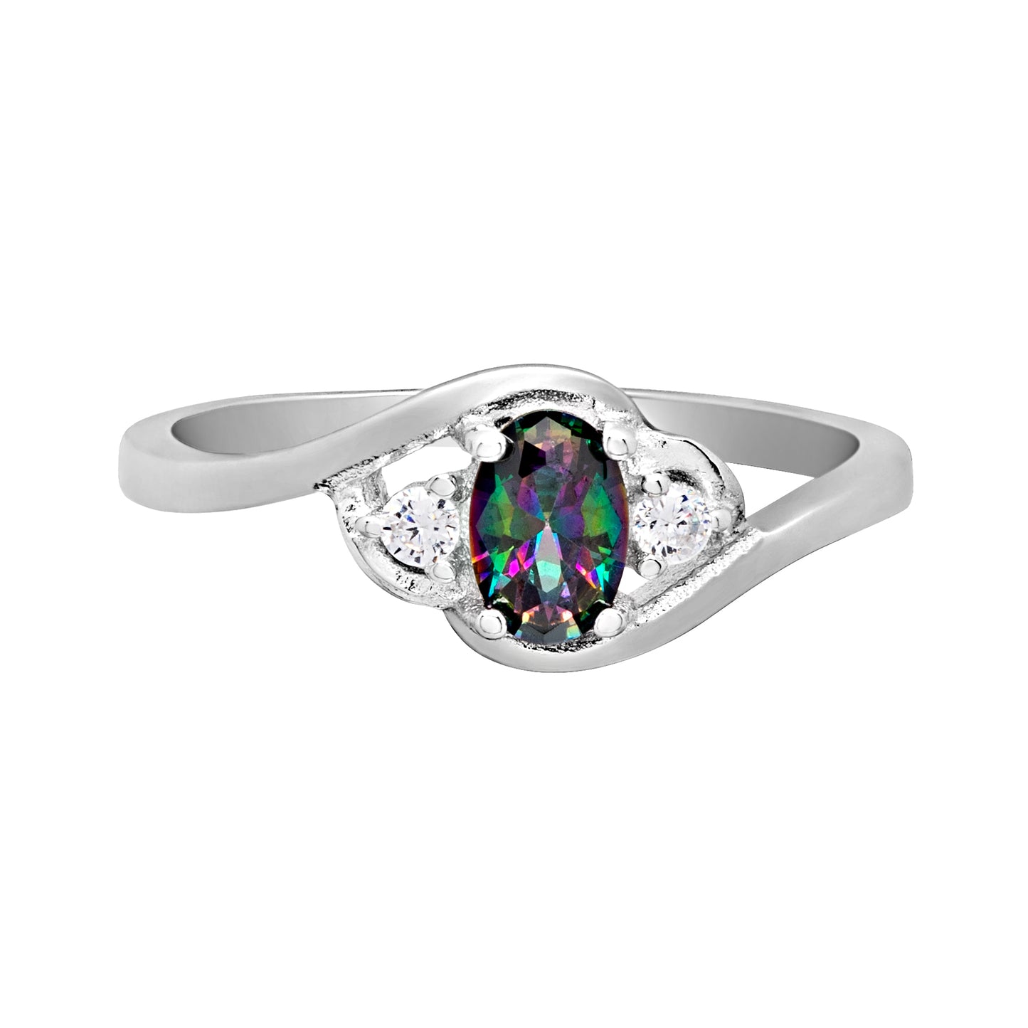 Rainbow Cubic Zirconia & Sterling Silver Curved Ring