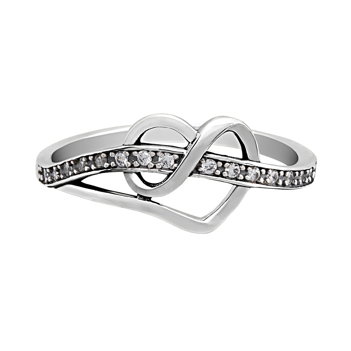 Sterling Silver & Cubic Zirconia Knotted Heart Band Ring