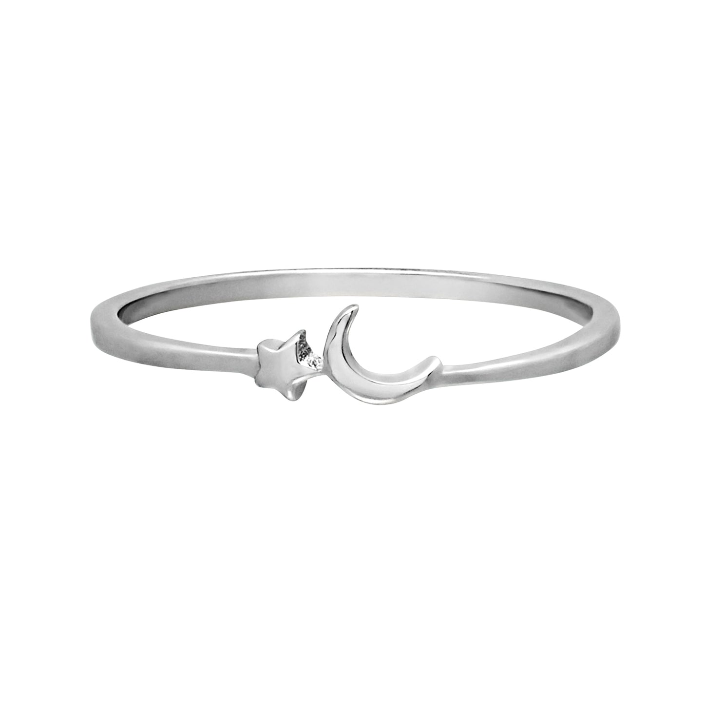 Sterling Silver Dainty Moon & Star Ring