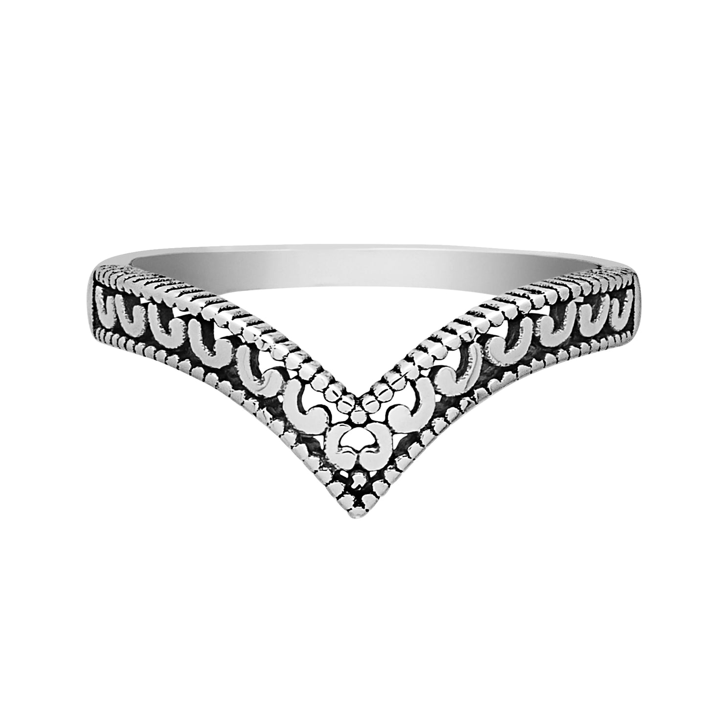 Sterling Silver Openwork V-Shape Band Ring