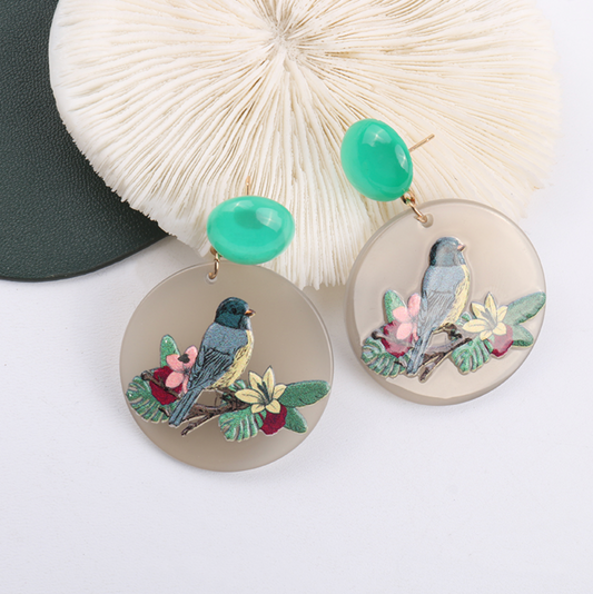 Vintage Round Lucite Bird Earrings