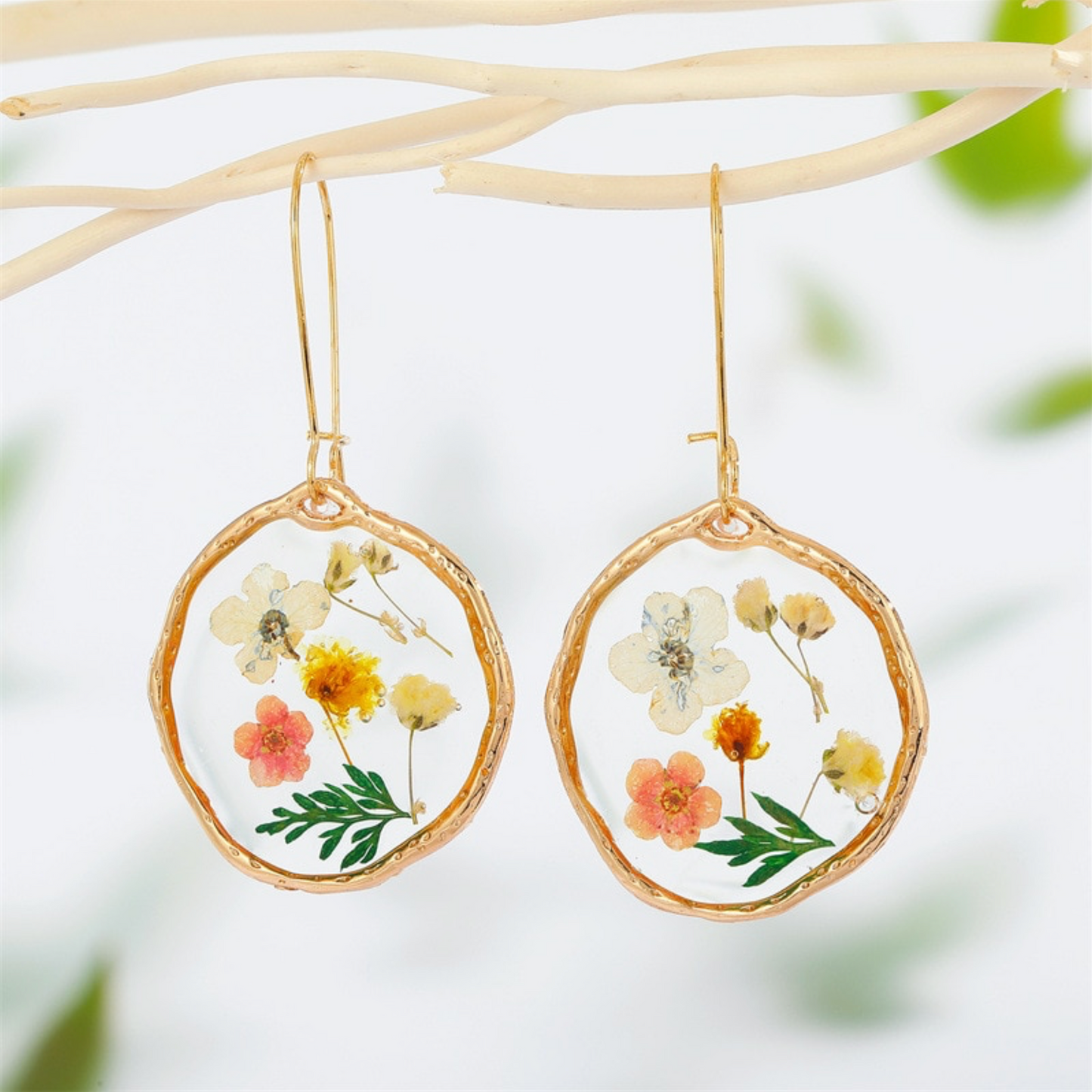 Goldtone Transparent Floral Drop Earrings