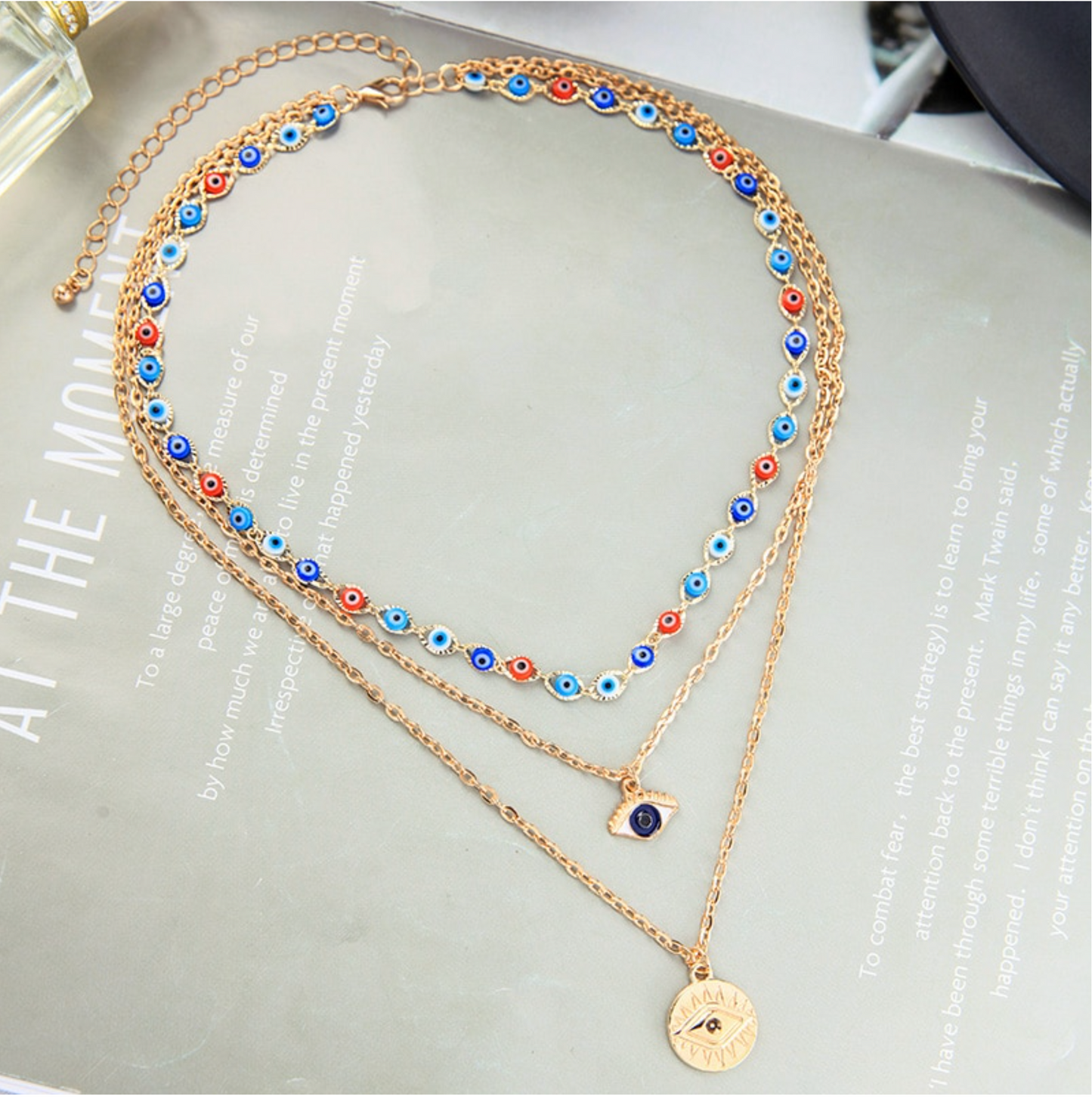 Goldtone Multicolor Evil Eye Layered Necklace