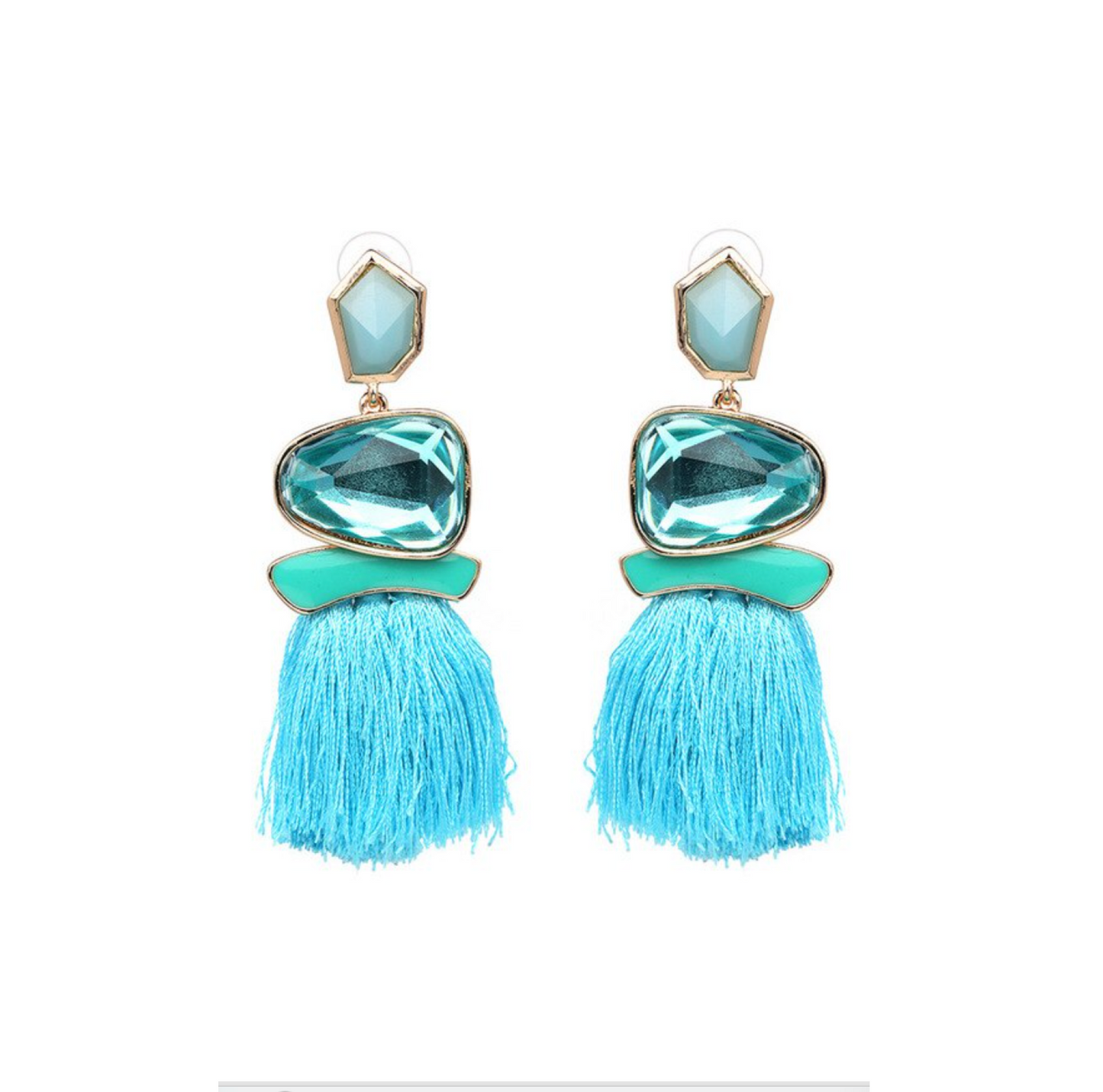 Geometric Crystal And Tassel Statement Drop Earrings