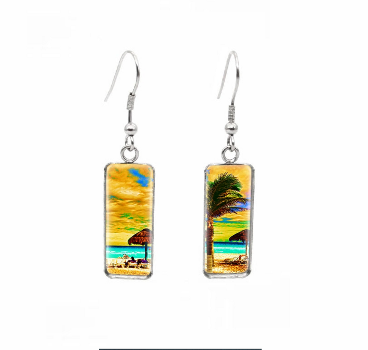 Beach Themed Rectangular Drop Earrings