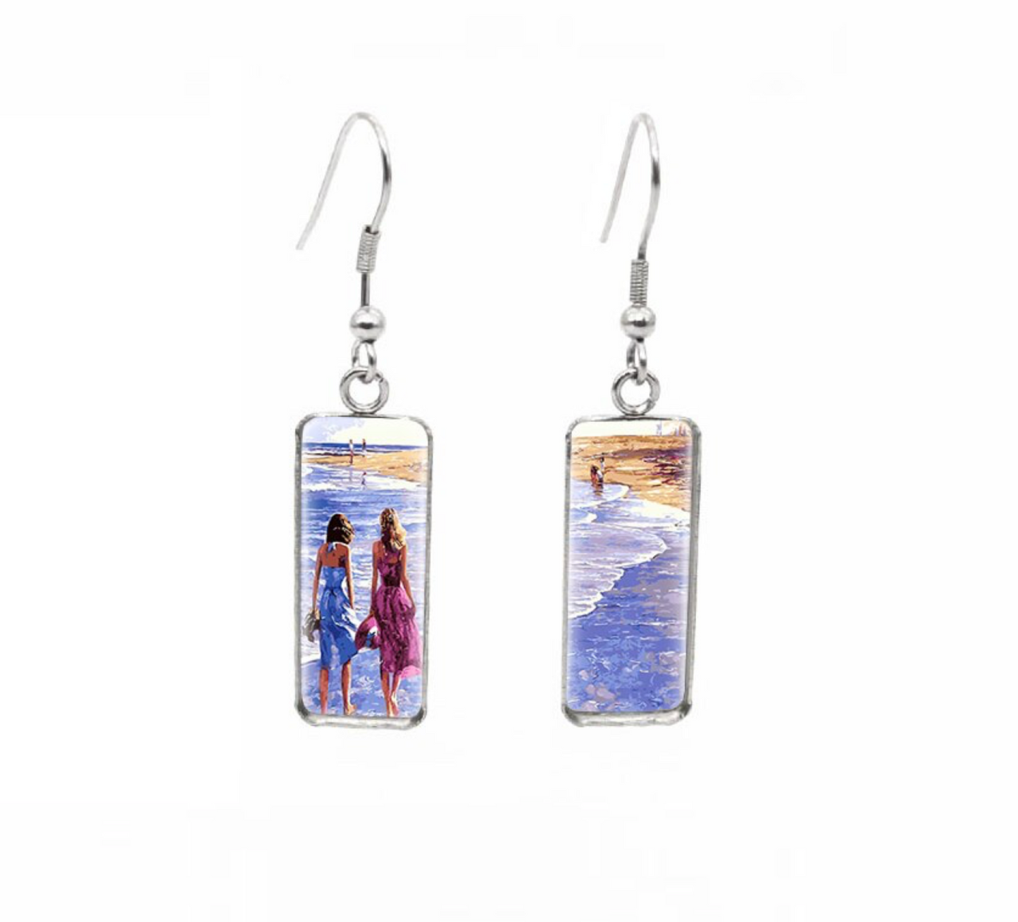 Beach Themed Rectangular Drop Earrings