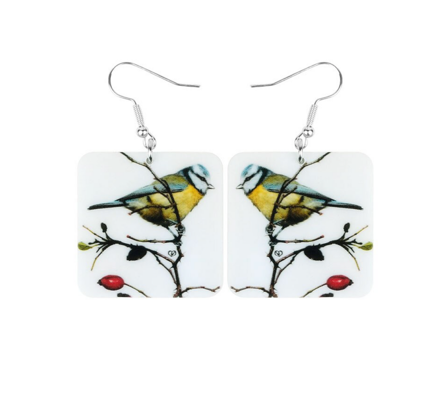 Bird On Branch Square Drop Earrings