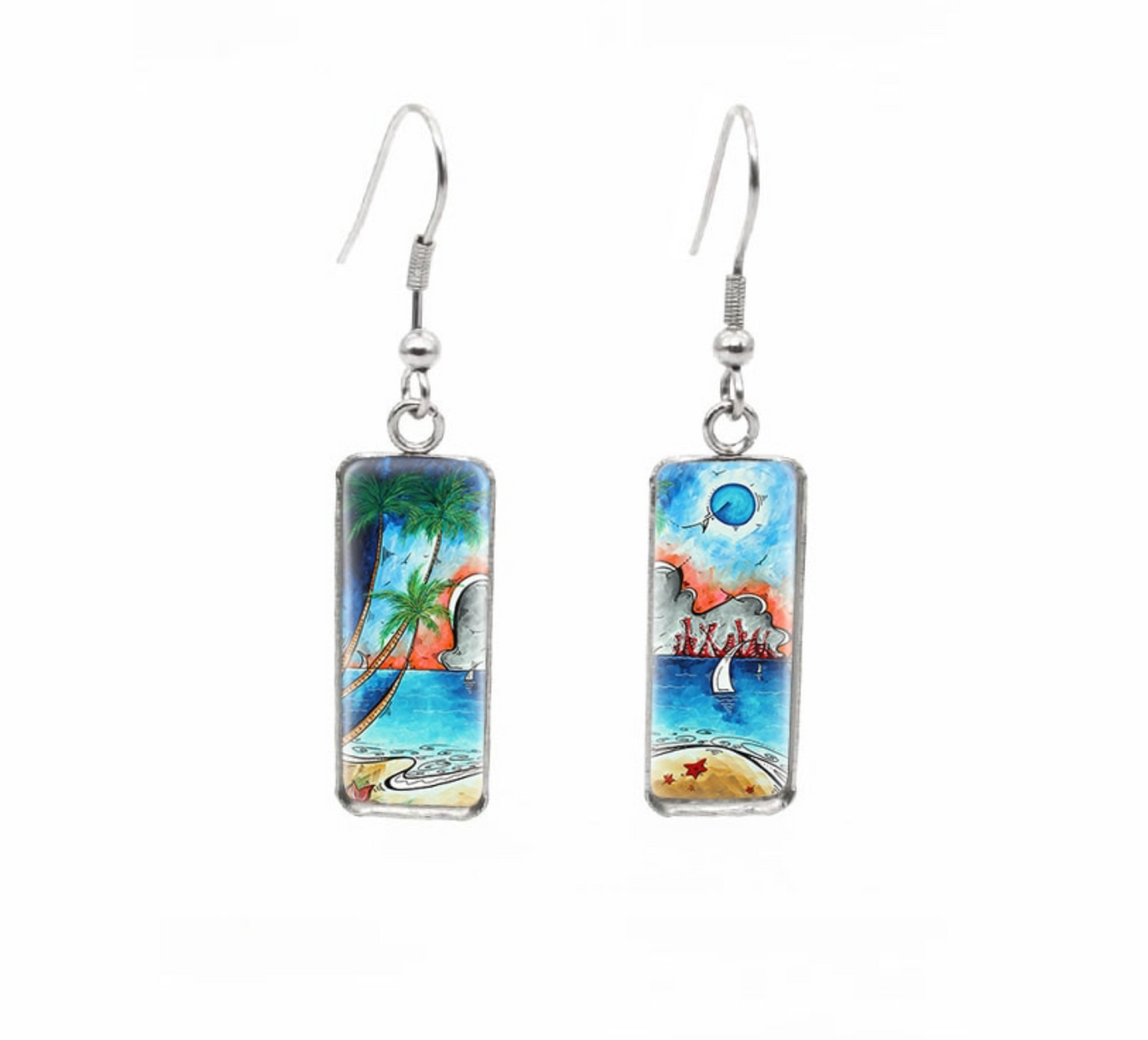 Beach Themed Rectangular Drop Earrings