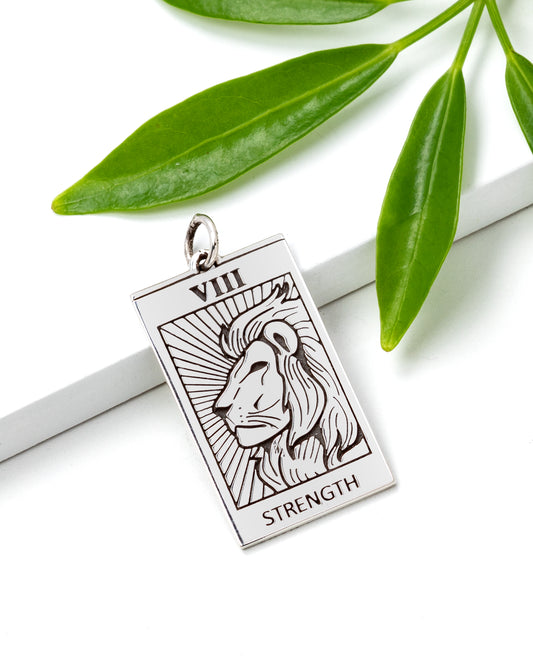 Sterling Silver Strength Lion Tarot Card Pendant