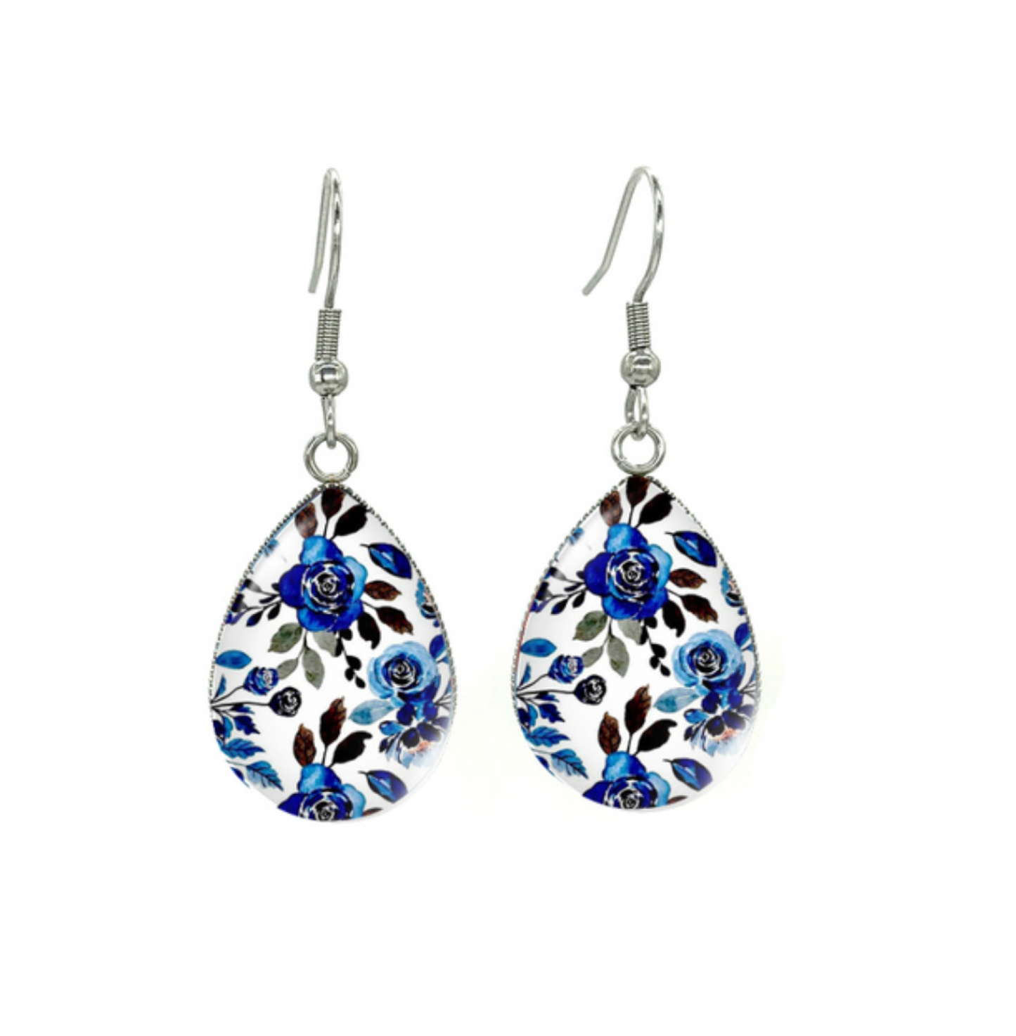 Silvertone Patterned Teardrop Drop Earrings