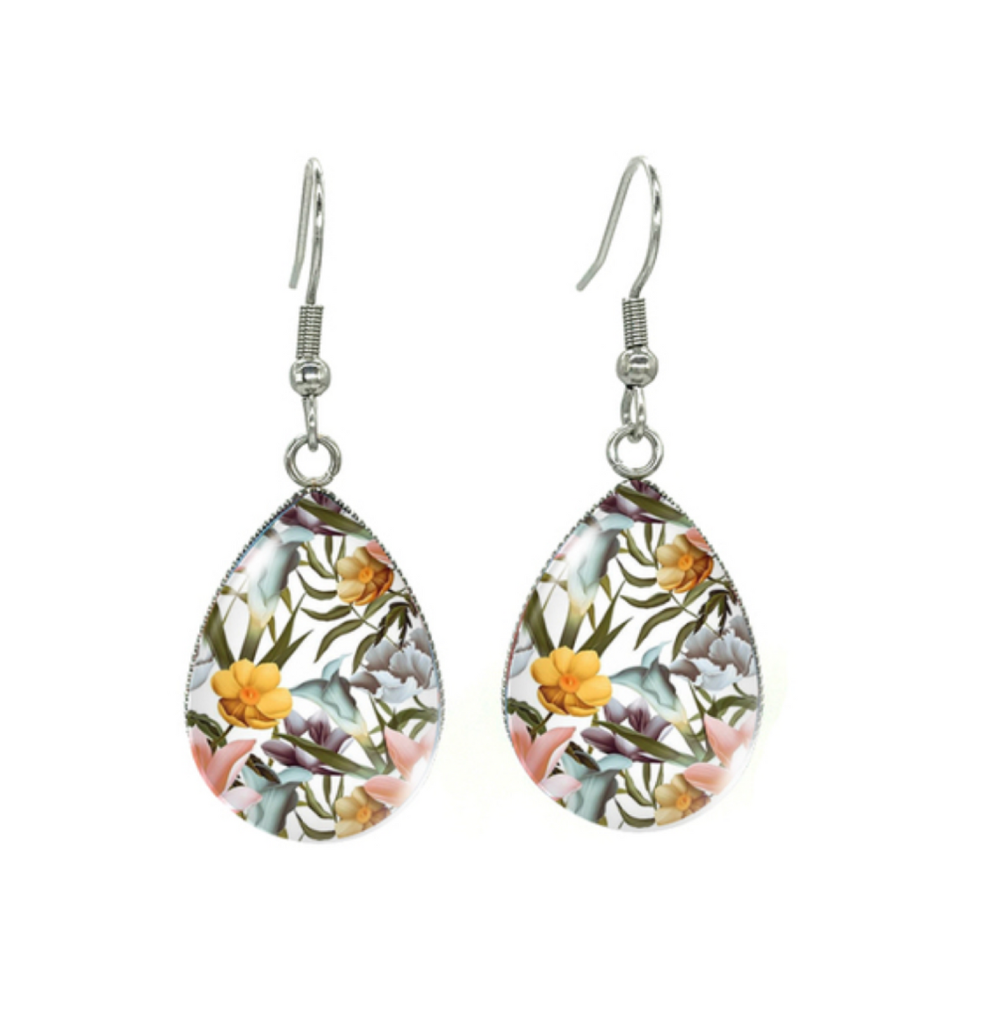 Silvertone Patterned Teardrop Drop Earrings