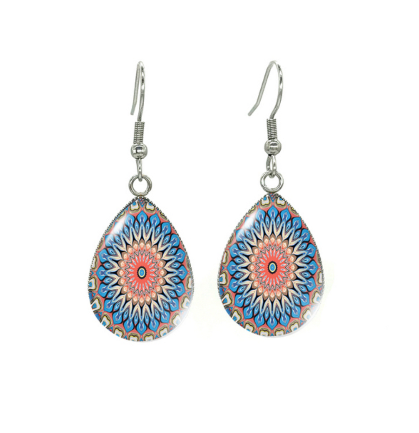 Silvertone Patterned Teardrop Drop Earrings