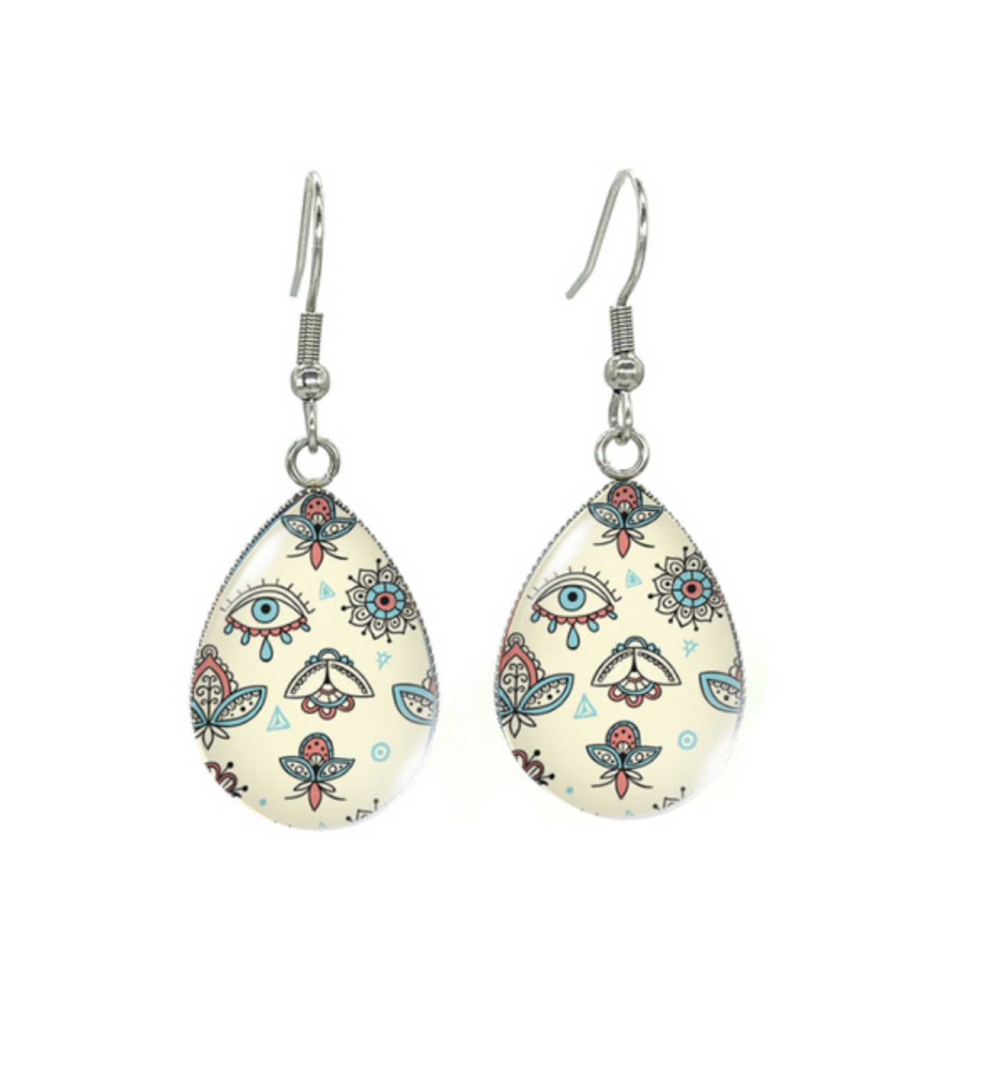 Silvertone Patterned Teardrop Drop Earrings