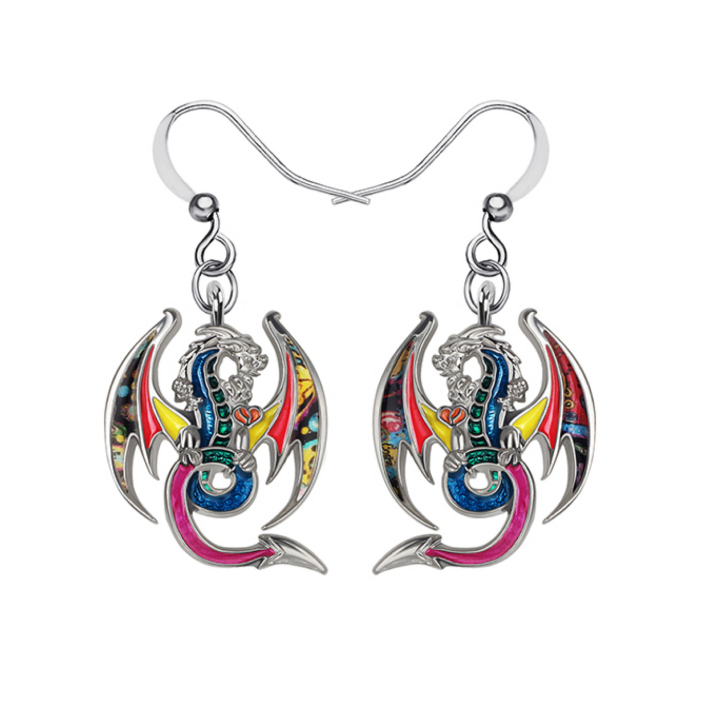 Black & Multi-colored Dragon Drop Earrings