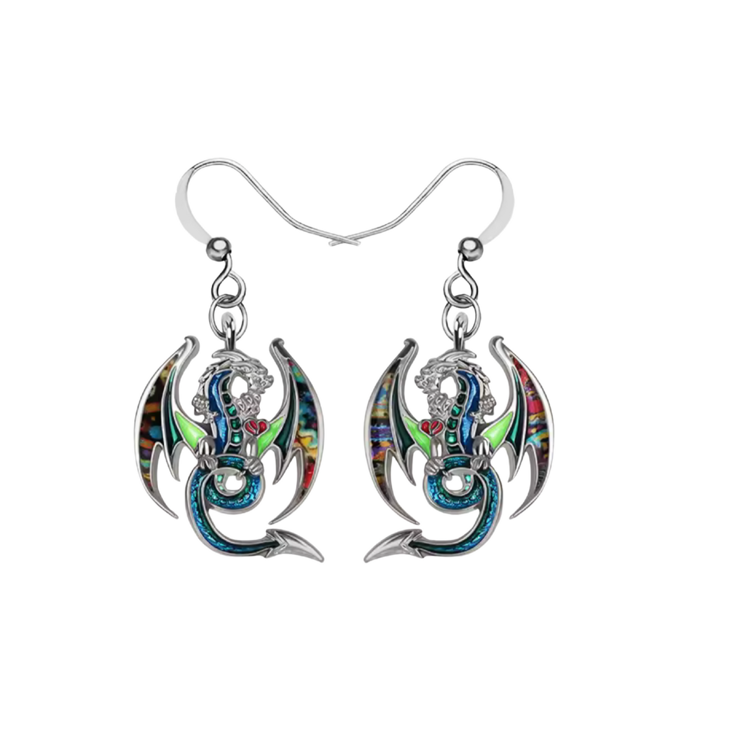 Black & Multi-colored Dragon Drop Earrings