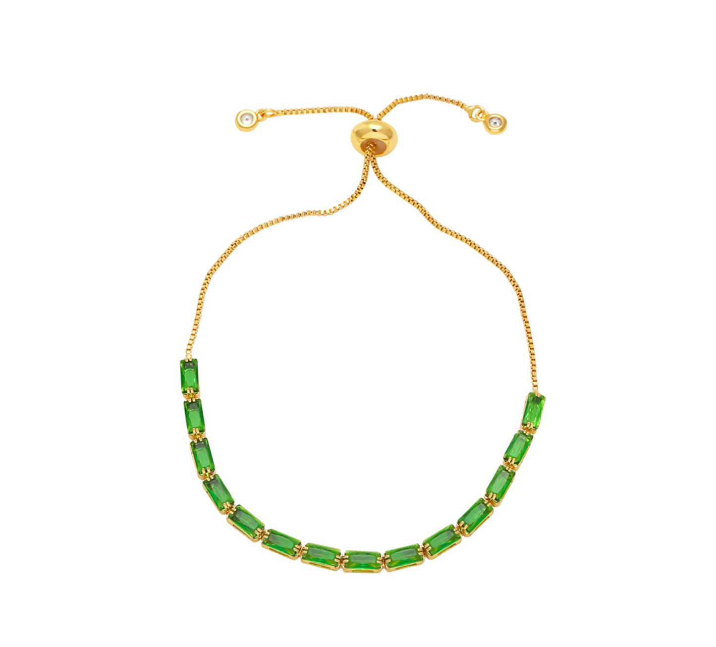 Goldtone & Green Cz Baguette Tennis Bracelet