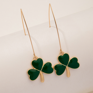 Goldtone & Green Shamrock Threader Earrings
