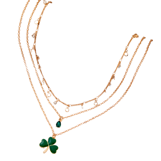 Goldtone & Imitation Pearllayered Green Shamrock Necklace