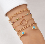 Bangle And Bracelet Set With Turquoise And Crystal Accents