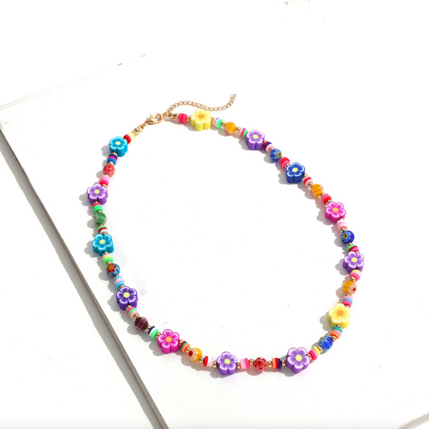 Multi Colored Flower Beaded Necklace