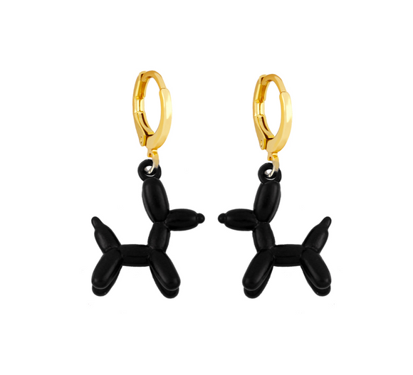Goldtone & Black Balloon Dog Drop Earrings