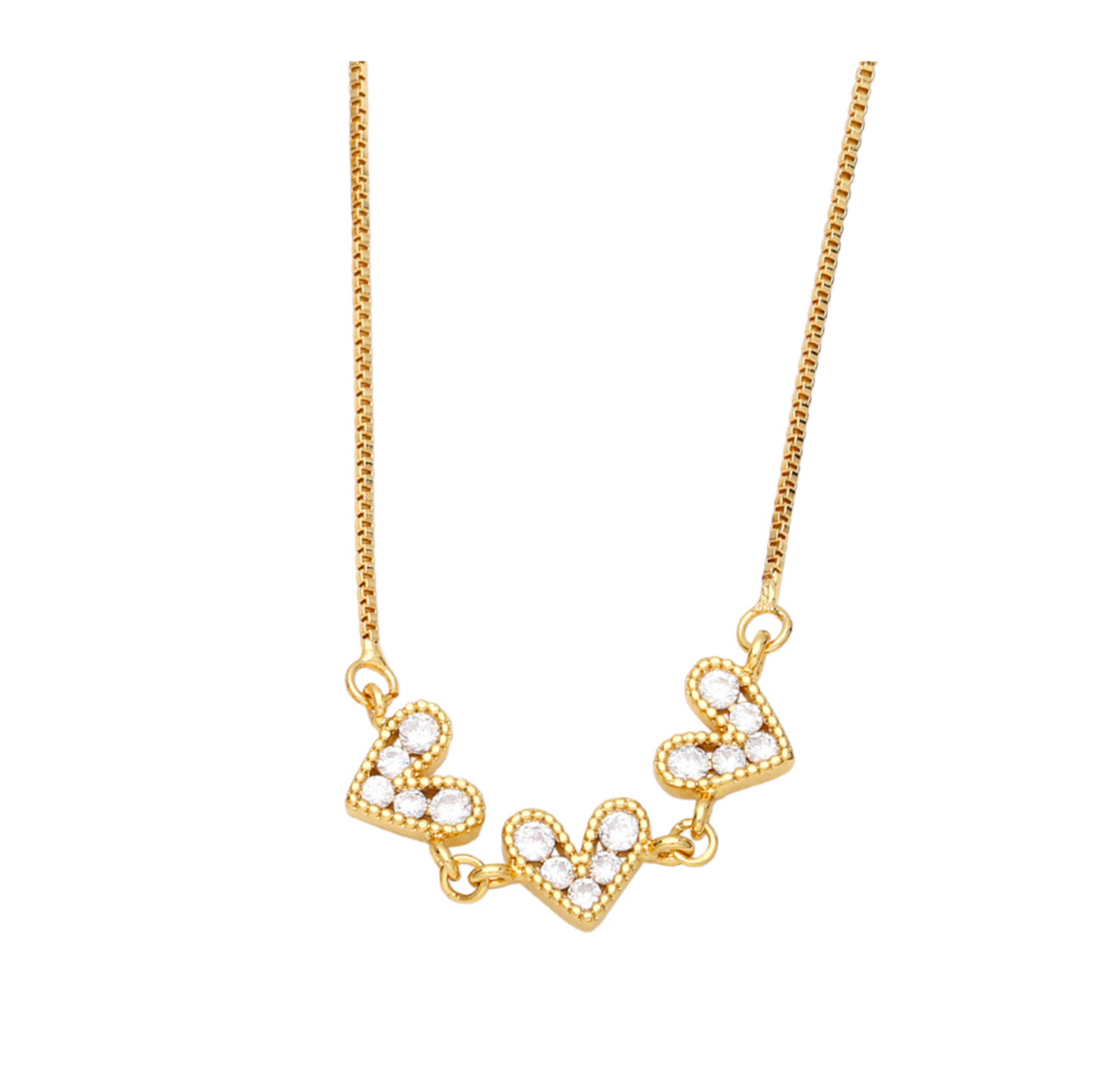 Goldtone dainty Tripe Heart Necklace with CZ