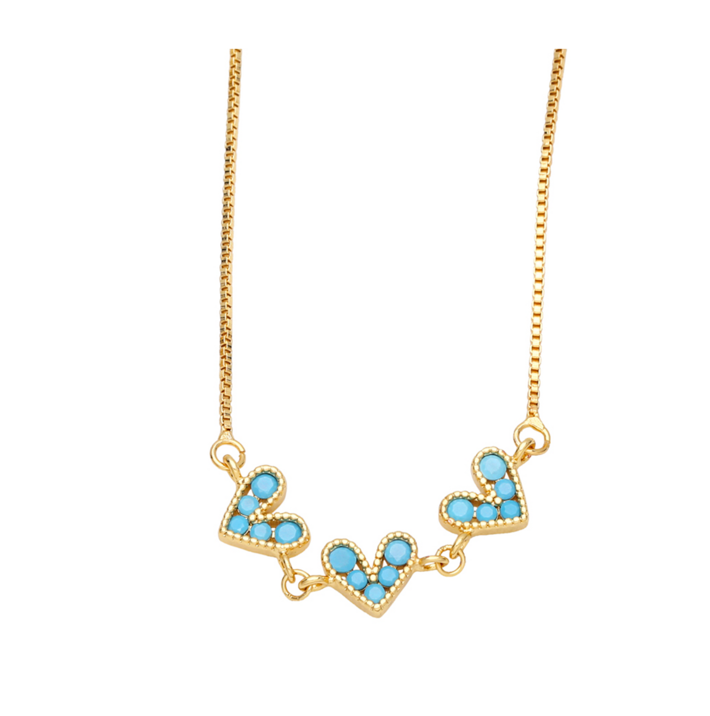 Goldtone dainty Tripe Heart Necklace with CZ