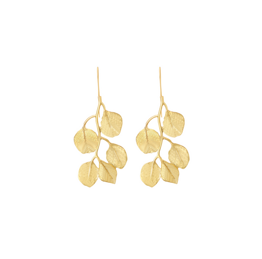 Goldtone Leaves On A Branch Drop Earrings