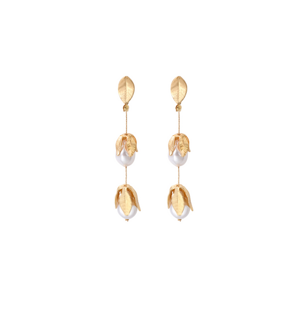 Goldtone & Faux Pearl Floral Drop Earrings