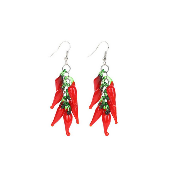 Red & Green Chilli Pepper Drop Earrings