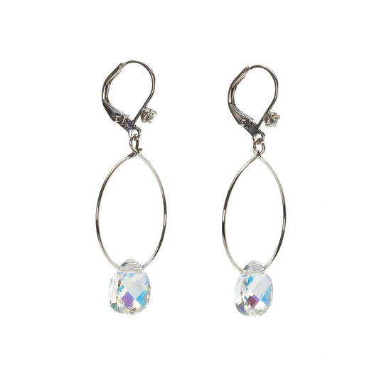 Aurora Borealis Swarovski Crystal Teardrop Hooped Earrings