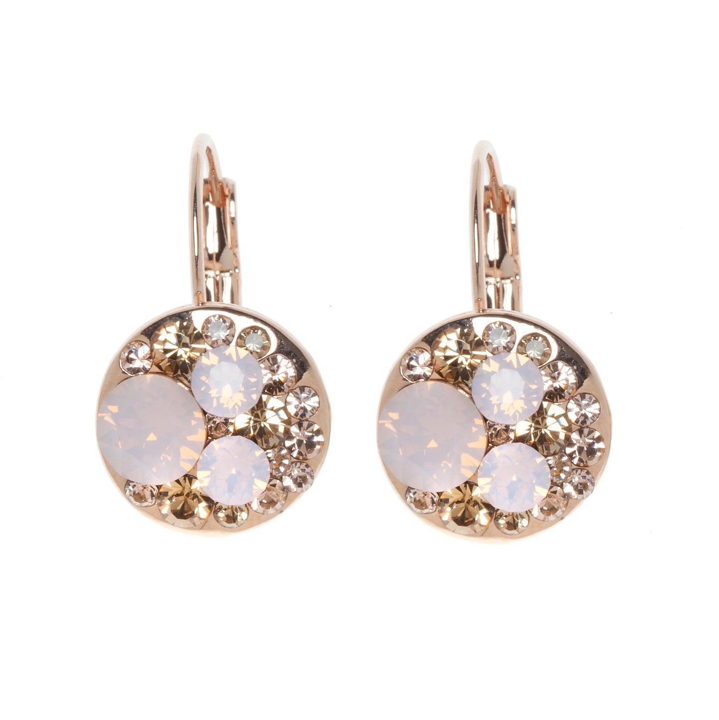 Sparkling multi-stone earrings with Swarovski crystals, rose gold plated, colorful cluster design by callura