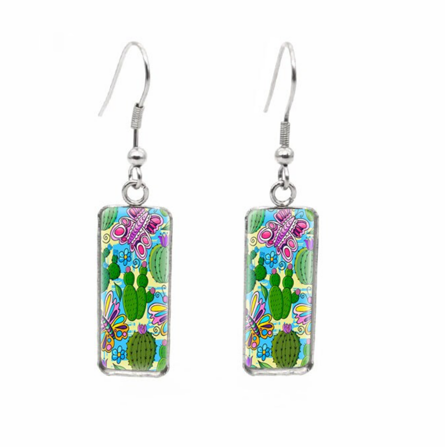 Patterned Rectangular Drop Earrings