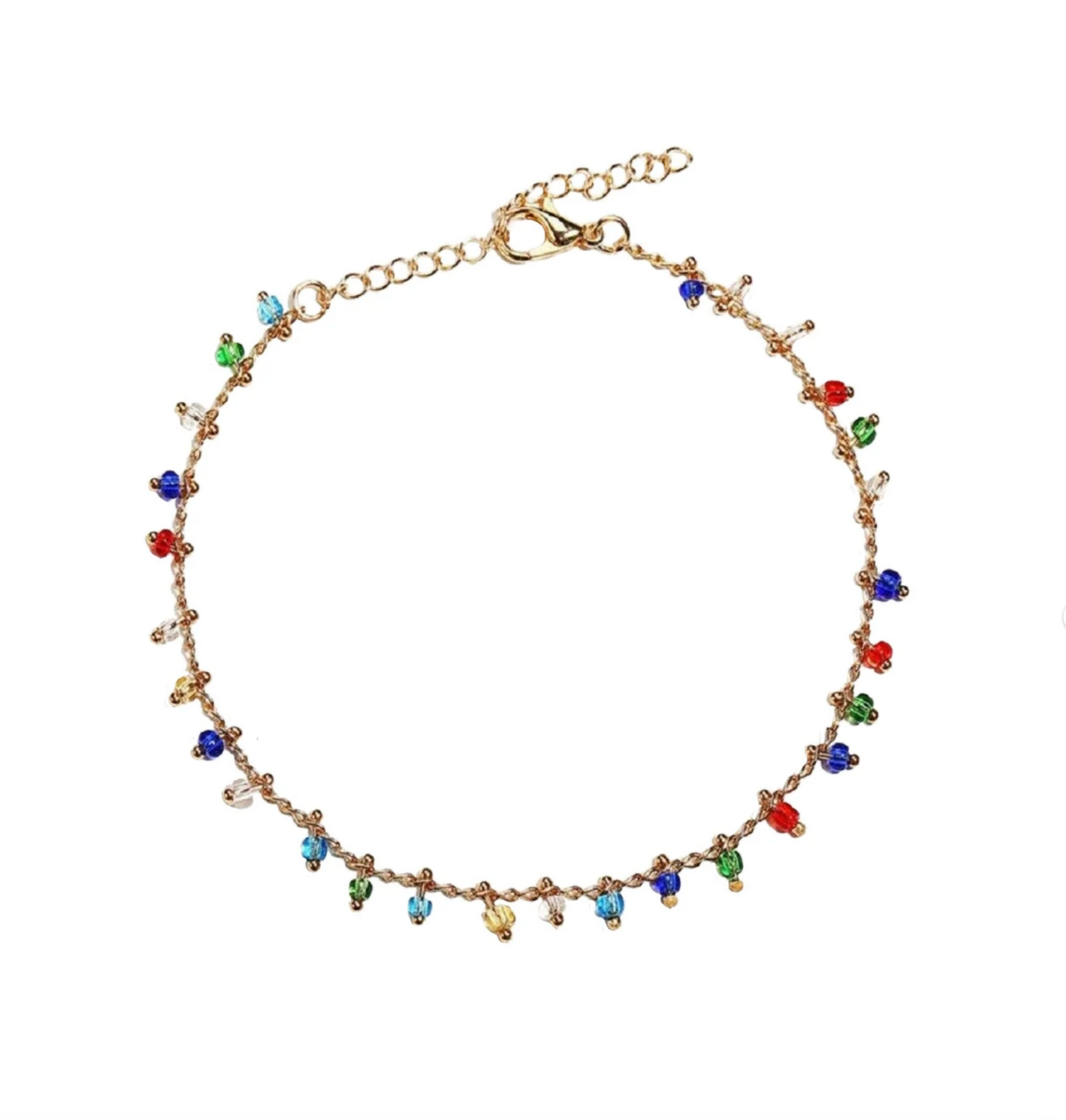Dainty Goldtone Multi Colored Beaded Anklet