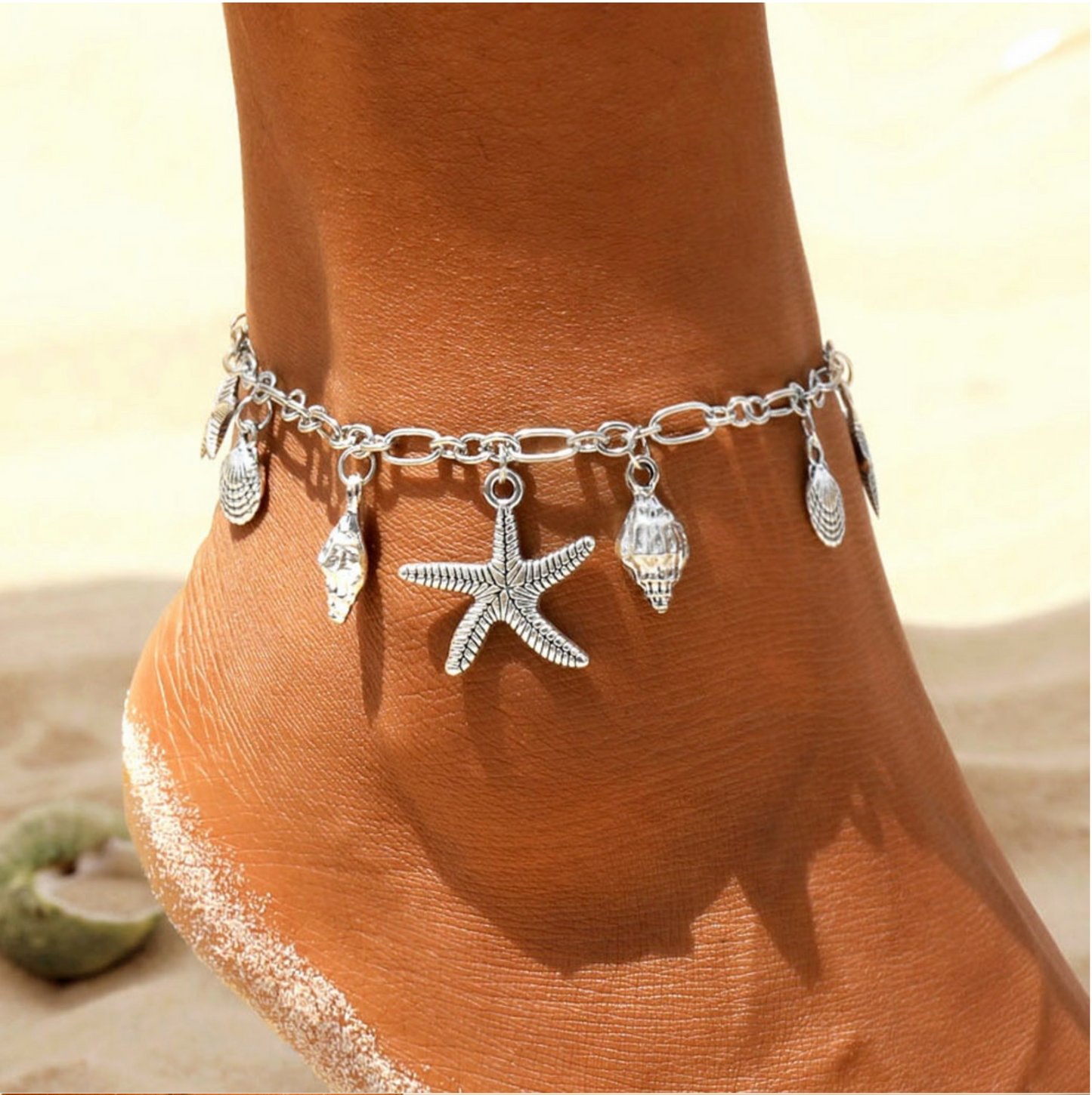 Silvertone Beach Charms Anklet